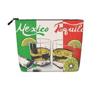 Questa borsa cosmetica stampata a strato singolo con bandiera del Messico e tequila presenta un design categorizzato per riporre i tuoi strumenti di scrittura e piccoli oggetti di uso quotidiano