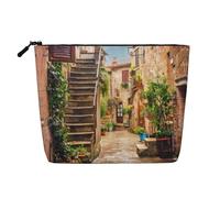 Questa borsa cosmetica stampata a strato singolo con case del Mediterraneo presenta un design categorizzato per riporre i tuoi strumenti di scrittura e piccoli oggetti di uso quotidiano