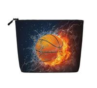 Questa borsa cosmetica stampata a strato singolo con stampa di basket su fuoco e fiamma d'acqua presenta un design categorizzato per riporre strumenti da scrittura e piccoli oggetti di uso quotidiano