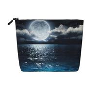 Questa borsa cosmetica stampata a un solo strato con luna e mare presenta un design categorizzato per riporre strumenti da scrittura, forniture artistiche e piccoli oggetti quotidiani