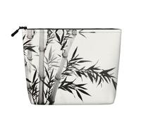 Questa borsa cosmetica stampata con calligrafia cinese a singolo strato con immagine di albero di bambù presenta un design categorizzato per riporre strumenti da scrittura e piccoli oggetti di uso