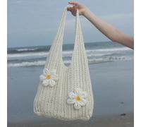 Questa borsa da spiaggia estiva casual da donna in stile crochet intrecciato presenta un design traforato, decorato con due bellissimi motivi floreali, con una grande capacità, rendendola una borsa a 