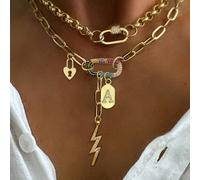 Questa collana STYLEVER 1 pezzo con ciondolo a lettera ovale dorata, abbinata a un ciondolo a forma di fulmine e una catena in acciaio inossidabile, è adatta per il lavoro, la vita quotidiana, feste, 