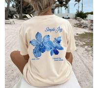 Questa colorata t-shirt da donna con stampa di lettere e fiori dal collo rotondo è alla moda e versatile per l'estate. La maglietta grafica è disponibile in bianco e rosa, adatta per l'abbigliamento d