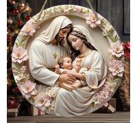 Questa decorazione rotonda in legno per finestre presenta un rilievo 3D che raffigura la scena della Natività di Gesù, rendendola molto adatta per essere appesa all'ingresso principale di una chiesa. 