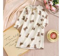 Questa dolce e alla moda tuta casual a maniche lunghe è progettata per le ragazze, caratterizzata da un collo rotondo con stampa a fiocco e orlo arricciato, creando uno stile principessa confortevole.