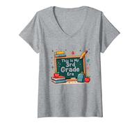 Questa è la mia Era di Terza elementare: Stravagante Avventura Scolastica Maglietta con Collo a V, Donna, Grigio Melange, XL