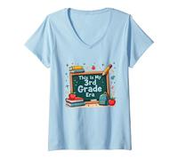 Questa è la mia Era di Terza elementare: Stravagante Avventura Scolastica Maglietta con Collo a V, Donna, Celeste, XL