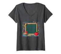 Questa è la mia seconda elementare Scuola Forniture Lavagna Maglietta con Collo a V, Donna, Grigio Scuro, XL