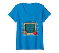 Questa è la mia seconda elementare Scuola Forniture Lavagna Maglietta con Collo a V, Donna, Zaffiro, XL