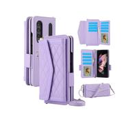 Questa È Una Custodia Per Telefono Porta Carte In Stile Chanel Compatibile Con Samsung Galaxy Z Fold3 5G Con Cordini Lunghi E Corti. Penna (Viola) No