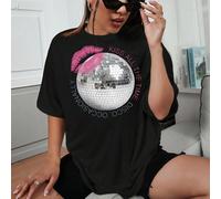 Questa è una t-shirt da donna realizzata su misura per la Primavera/Estate 2026. È un elegante top nero in 100% cotone, con un design rilassato a spalle scese che valorizza ogni tipo di fisico. La par