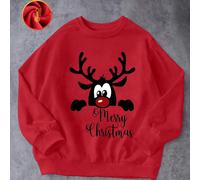 Questa felpa/maglia a maniche lunghe oversize, casual, versatile e ampia, con spalle scese, è caratterizzata da un tema natalizio, dalla sagoma nera di una renna dei cartoni animati che fa capolino e 