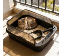 Questa lettiera per gatti semi-aperta ha un interno spazioso, dotata di vassoio e paraspruzzi, che previene efficacemente la dispersione della lettiera. Il design anti-graffio doppio è rimovibile per