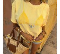 Questa maglietta casual da donna, con stampa giallo chiaro e collo rotondo, a maniche corte, è perfetta per l'estate. Ideale per vacanze, uso quotidiano, appuntamenti o spiaggia. Un ottimo regalo per 