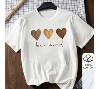 Questa maglietta da donna in stile morbido è realizzata in puro cotone e presenta un motivo a cuore tricolore e le parole "Tratta gli altri con gentilezza". Casual bianca estiva L,M,S,XL,XXLFumetto,Na