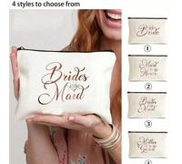 Questa nuova borsa per il trucco da sposa è molto adatta anche come borsa per il trucco delle damigelle, ed è anche una borsa da viaggio per il trucco con zip e design a stampa di lettere, il regalo p