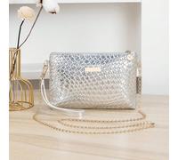 Questa pochette minimalista in PU con stampa coccodrillo argento presenta una tracolla in catena e può essere utilizzata anche come portamonete. Adatta a donne e ragazze, è una scelta ideale per serat