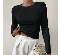 Questa primavera, la maglietta a maniche lunghe da donna presenta un design unico, un collo rotondo, una maglia a costine e una vestibilità aderente che valorizza la figura. Il design vita corta aggiu