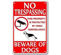 Questa proprietà è protetta da videosorveglianza. Cartello in metallo con scritta "Attenzione ai cani", divieto di accesso, avviso per cani, per recinzione, cortile, decorazione per esterni, 8"x12".