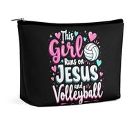 Questa ragazza corre grazie a Gesù e alla pallavolo Borsa per il trucco da donna Borsa cosmetica da viaggio Pochette da toilette Borse per riporre oggetti in bagno