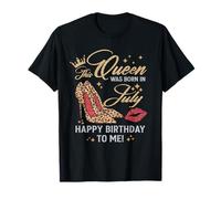 Questa regina è nata a luglio Compleanno Leopard Tacchi Alti Maglietta