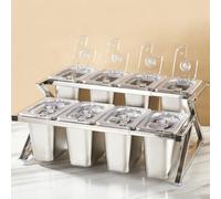 Questa Stazione per condimenti per Pizza con Coperchio Ribaltabile e Set di Palette, Supporto Organizer per spezie in Acciaio Inossidabile, Porta guarnizioni Inclinato da banco per Salse, ma
