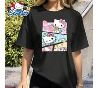 Questa t-shirt Sanrio Hello Kitty con stampa a quattro pannelli è versatile e traspirante. È perfetta per la primavera e l'estate, le vacanze, le attività all'aperto e le visite ai parchi divertimento