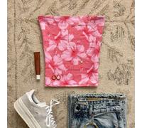 Questa top senza spalline con stampa floreale rosa degli anni 2000 è perfetta per le vacanze in isola e per l'uso quotidiano, ideale per la spiaggia o qualsiasi occasione. L,M,S,XL,XSPianteTessuto in 