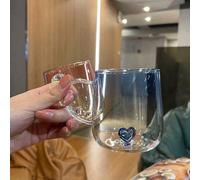 Queste sono due bottiglie d'acqua in vetro creative. Il materiale è vetro e il corpo della tazza ha un effetto degradè rosa e blu, che è bello e alla moda. La tazza ha un'unica decorazione a forma di 