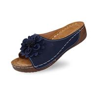 Questi eleganti sandali con zeppa da donna con tomaia in pelle e motivi floreali comodi per tutti i giorni vacanze in spiaggia o perfetti per abiti jeans o pantaloni casual suola antiscivolo, Marina