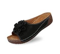 Questi eleganti sandali con zeppa da donna con tomaia in pelle e motivi floreali comodi per tutti i giorni vacanze in spiaggia o perfetti per abiti jeans o pantaloni casual suola antiscivolo, Le Noir