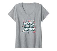 Questioni di Salute mentale: consapevolezza e Supporto Maglietta con Collo a V, Donna, Grigio Melange, M
