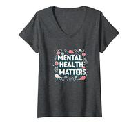 Questioni di Salute mentale: consapevolezza e Supporto Maglietta con Collo a V, Donna, Grigio Scuro, M