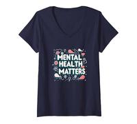 Questioni di Salute mentale: consapevolezza e Supporto Maglietta con Collo a V, Donna, Navy, XL