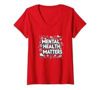 Questioni di Salute mentale: consapevolezza e Supporto Maglietta con Collo a V, Donna, Rosso, L