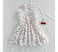 Questo abito a canottiera, con un design a quadri rosa e bianco, è abbinato a una deliziosa stampa a fragole per un'atmosfera fresca e naturale. La spalla dell'abito è decorata con volant, che interpr