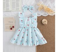 Questo abito a canottiera, con un design a quadri rosa e bianco, è abbinato a una deliziosa stampa a fragole per un'atmosfera fresca e naturale. La spalla dell'abito è decorata con volant, che interpr