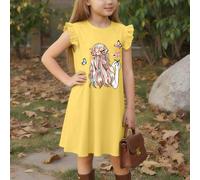 Questo abito a maniche corte con scollo rotondo presenta un design con stampa di fate e farfalle, comodo e alla moda. Adatto per l'abbigliamento casual in primavera ed estate, ideale per le ragazze ad