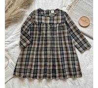 Questo abito a metà lunghezza con collo rotondo a quadri multicolore per ragazze in autunno e inverno presenta una combinazione di più colori, offrendo uno stile semplice, elegante, retrò e versatile.