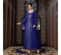 Questo abito da sera lungo da donna presenta un collo rotondo, maniche a sbuffo, decorazioni in cristallo sul corpetto e una cintura in vita. La gonna in chiffon fluente lo rende una scelta ideale per