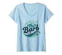 Questo Barb: Surfer Girl Ocean Wave Retro Maglietta con Collo a V, Donna, Celeste, M