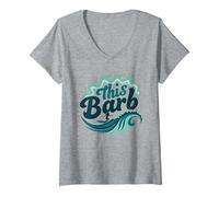 Questo Barb: Surfer Girl Ocean Wave Retro Maglietta con Collo a V, Donna, Grigio Melange, S