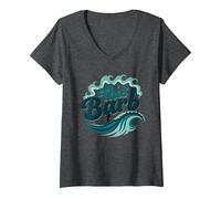 Questo Barb: Surfer Girl Ocean Wave Retro Maglietta con Collo a V, Donna, Grigio Scuro, XXL