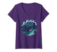 Questo Barb: Surfer Girl Ocean Wave Retro Maglietta con Collo a V, Donna, Viola, M
