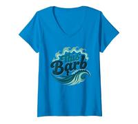 Questo Barb: Surfer Girl Ocean Wave Retro Maglietta con Collo a V, Donna, Zaffiro, M