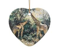 Questo ciondolo a forma di cuore in ceramica a forma di albero di Natale con un paio di giraffe è perfetto per feste di Natale invernali e decorazioni per la casa.