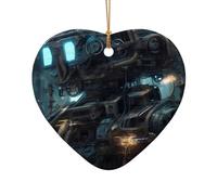 Questo ciondolo a forma di cuore in ceramica a forma di albero di Natale futuro robot con un motivo è perfetto per feste di Natale invernali e decorazioni per la casa.