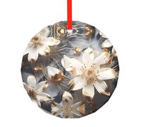 Questo ciondolo rotondo in vetro con gigli dorati è perfetto come ornamento per albero di Natale, compleanno