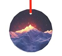 Questo ciondolo rotondo in vetro con motivo montagne all'alba è perfetto come ornamento per albero di Natale, compleanno